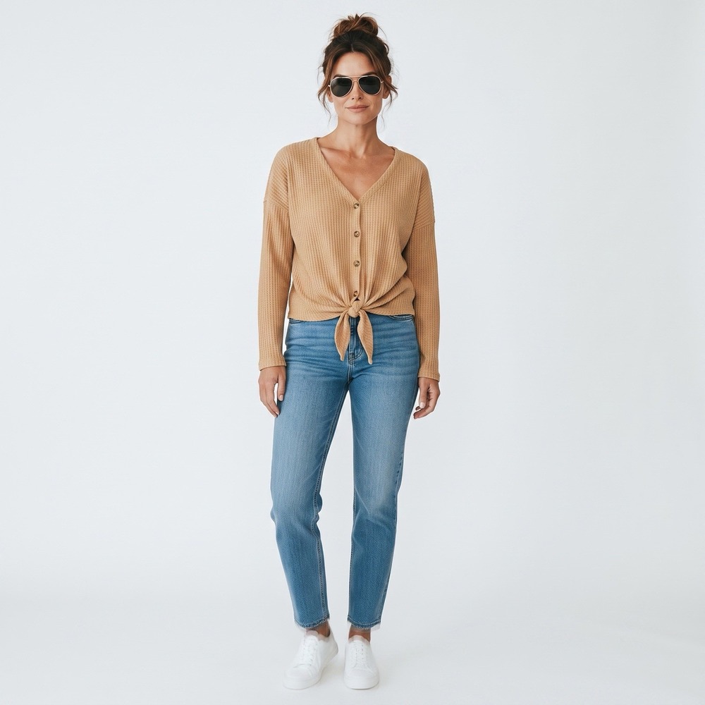 American Eagle Knot Sweater SM Rust Mustard Chunky Open Cropped Knit Oversize